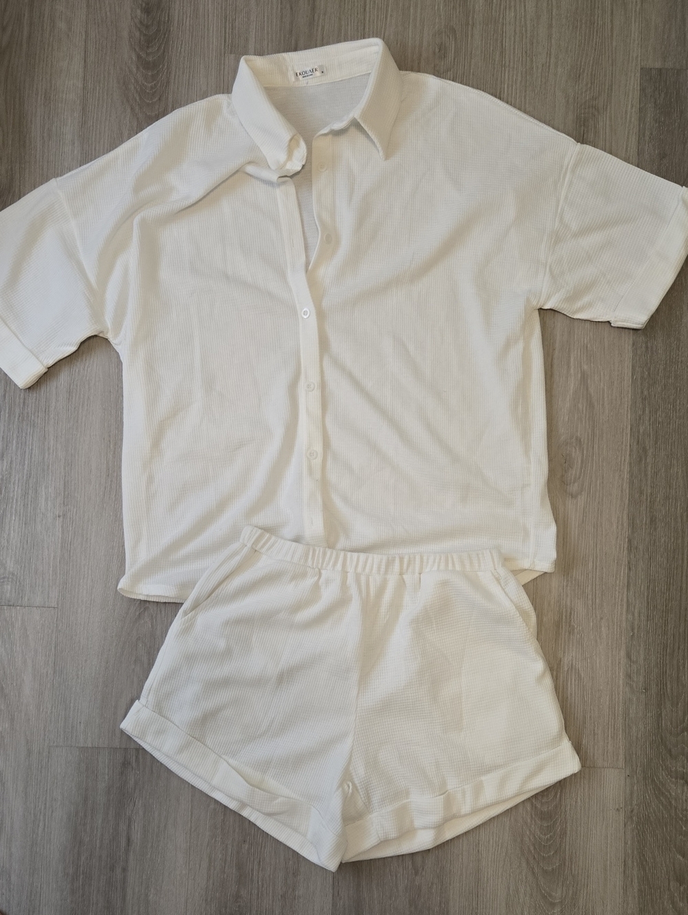 White Short Sleeve Button-Up Top & Shorts Set